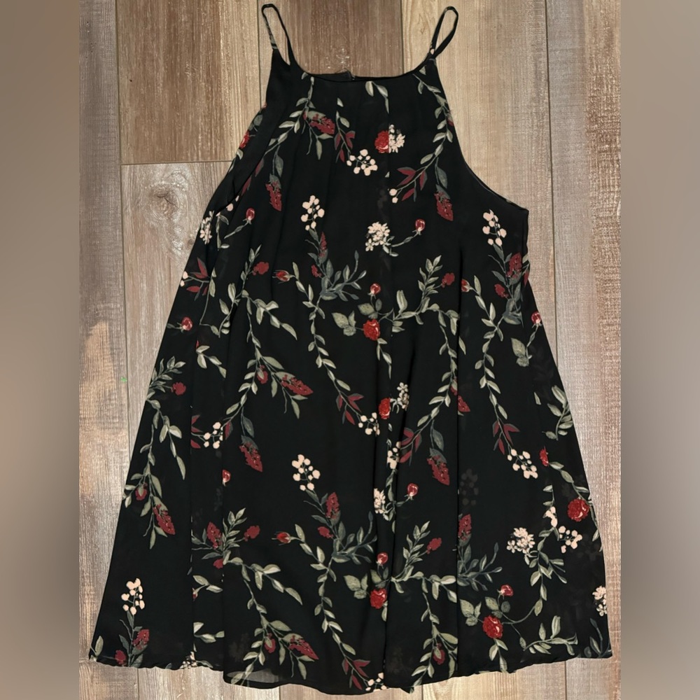 Blue Rain Women’s Floral Dress Spaghetti Sleeveless Lined Black Pink Size M